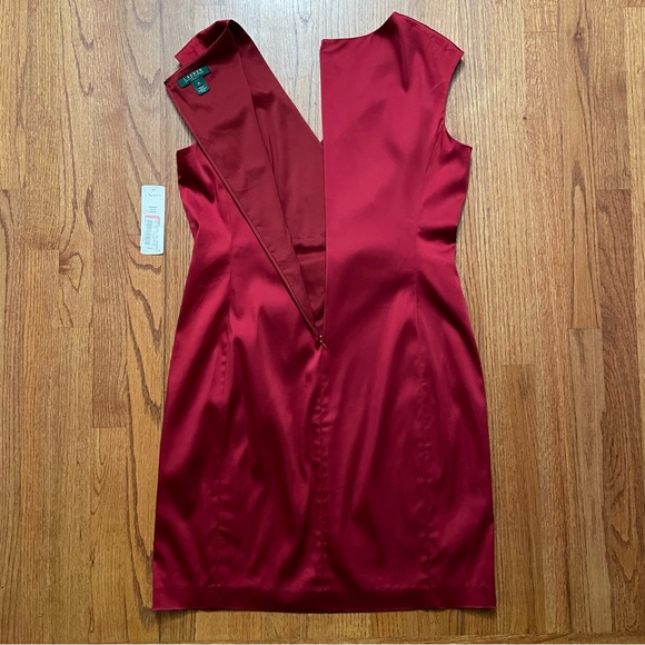 NWT Lauren Ralph Lauren Satin Surplice Sleeveless Dress in Holiday Ópera Red 14 - Picture 8 of 14